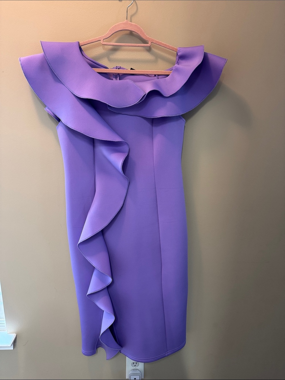 Nina Leonard Lavender One-Shoulder Ruffle Sheath Dress